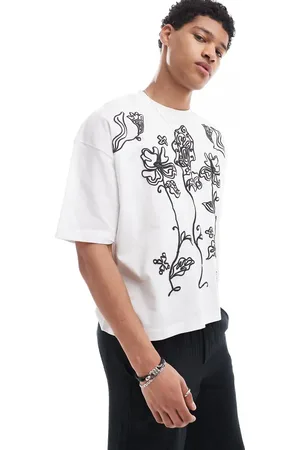 ASOS Boxy oversized t-shirt with floral graphic in white