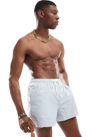 Pull&Bear Seersucker stripe swim shorts in