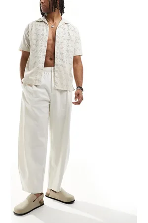 Bershka Linen balloon tailored pants in ecru