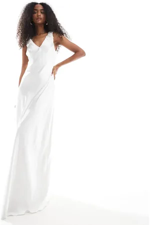 Six Stories Bridal gathered satin maxi dress in