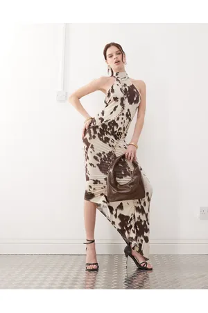 The Kript Slinky high neck asymmetric maxi dress in -Multi