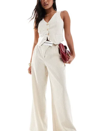 Extro & Vert Petite Tailored pinstripe pants with asymmetric waistband in (part of a set)-Neutral