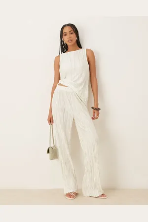 VILA High waist plisse wide leg pants in pale silt green tie-dye (Part of a set)