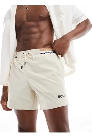 HUGO BOSS Boss Isle swim shorts in beige with contrast waistband-Neutral