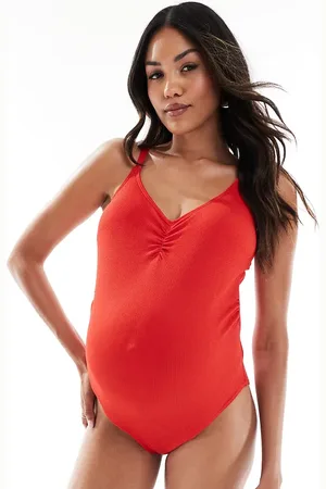 Mama;licious Mamalicious Maternity swimsuit with ruched front in red