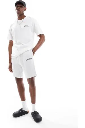 JACK & JONES Script logo t-shirt & shorts lounge set in white & grey
