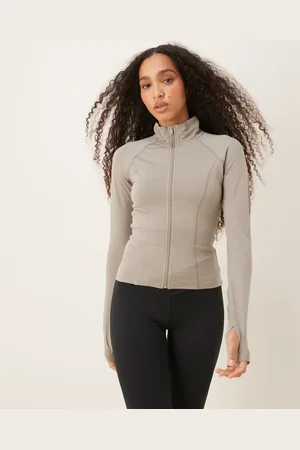 Gina Tricot Soft Touch sports seamless zip up jacket in olive grey