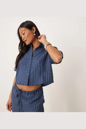JDY Lightweight boxy shirt in dark blue stripes (part of a set)
