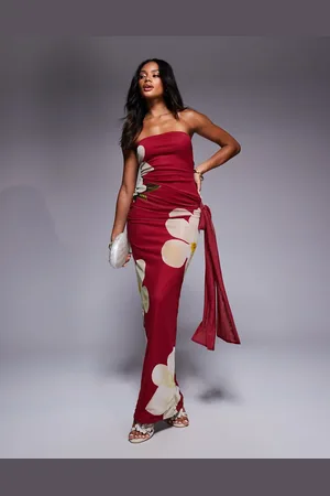 Kaiia Exclusive slinky bandeau drape tie side maxi dress in floral