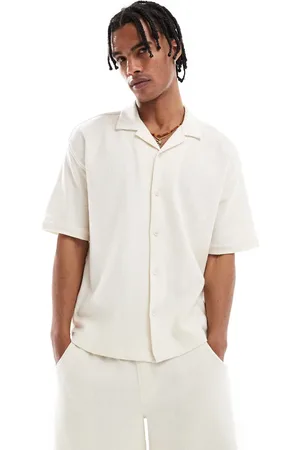 Pull&Bear Textured towelling shirt in -White