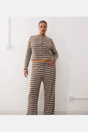 COLLUSION Plus relaxed rib stripe pants-Multi