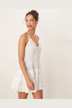 Miss Selfridge Beach cheesecloth dropped waist mini dress in -White