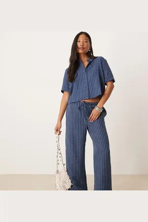 JDY Wide leg pants in dark blue stripes (part of a set)
