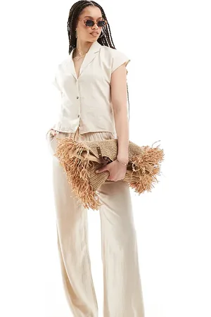 JDY Loose fit linen mix pants in beige (part of a set)-Neutral