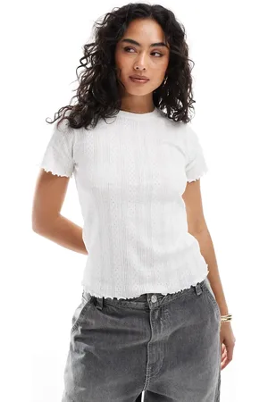Pieces® Pointelle t-shirt with baby lock detail in white