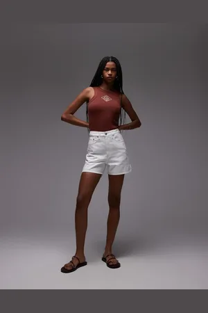 ARKET Mid waist five-pocket rigid denim twill shorts in white
