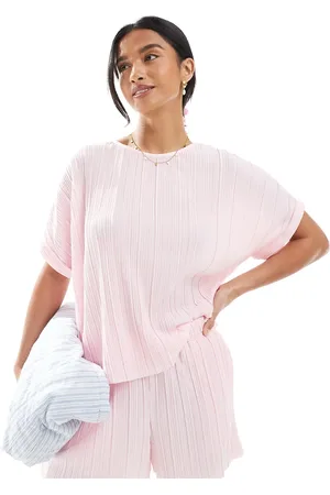 VERO MODA Plisse t-shirt in pink (part of a set)
