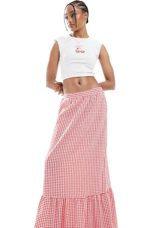 VERO MODA Tiered hem maxi skirt in red gingham print