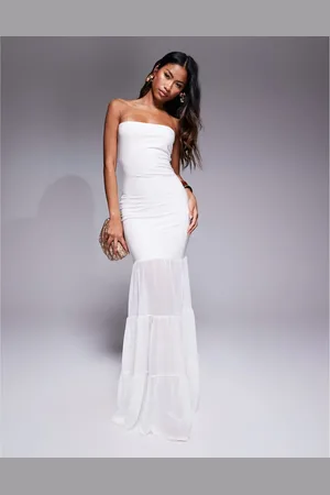 Kaiia Exclusive bandeau slinky mesh hem maxi dress in -Yellow