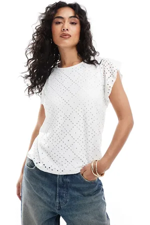 VERO MODA Sleeveless jersey broderie top in white