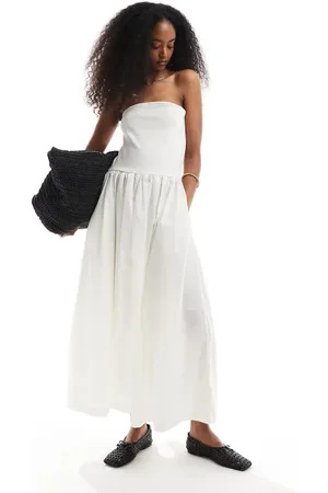 VERO MODA Bandeau midi dress in white
