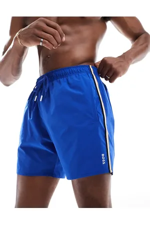 HUGO BOSS Boss Iconic logo swim shorts in blue with side stripe