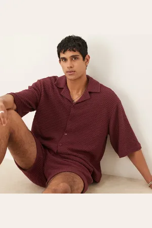 ASOS Oversized half sleeve crochet shirt in burgundy (part of a set)
