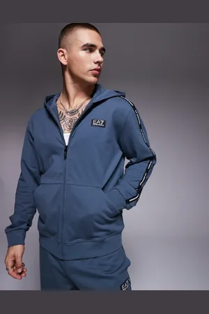 EA7 Armani zip hoodie with logo tape detail in dark grey (part of a set)