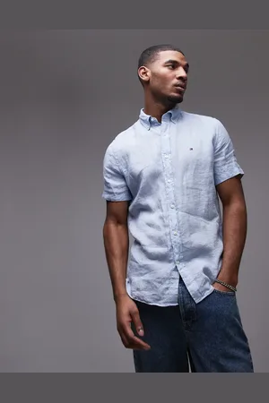 Tommy Hilfiger Linen short sleeve shirt in pale blue
