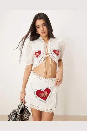 For Love & Lemons Mi Amore embroidered top in (part of a set)-Multi