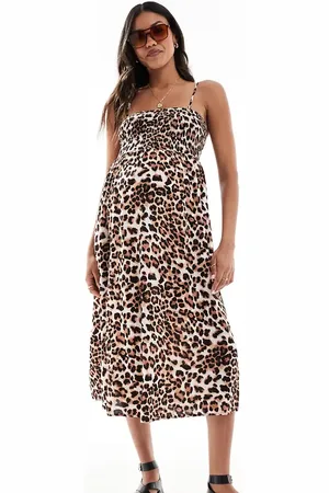 VERO MODA Easy shirred cami ankle dress in leopard-Neutral