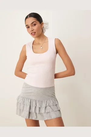 Gina Tricot Embroidered edge cotton singlet in