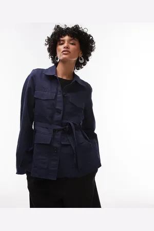 ARKET Linen-blend shacket in rinse wash indigo with contrast thread front patch pockets-Blue