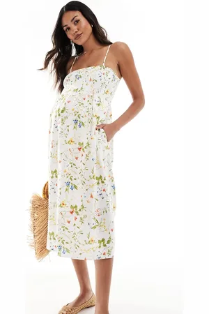 VERO MODA Easy shirred cami ankle dress in white floral