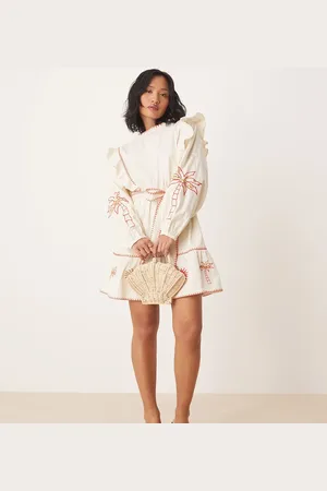 Never Fully Dressed Petite embroidered mini dress in ivory-White
