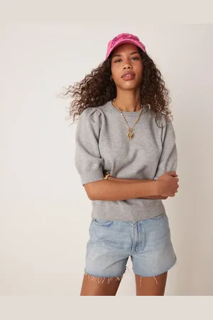 Gina Tricot Knitted short sleeve sweater with puff sleeves in