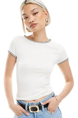 Miss Selfridge Short sleeve jersey crew neck top in -White