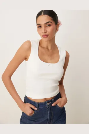 Gina Tricot Embroidered edge cotton singlet in