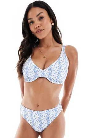 Hollister Curvy high waist cheeky bottoms in blue floral print (part of a set)