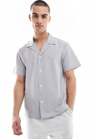 HUGO BOSS BOSS seersucker striped shirt in blue and white