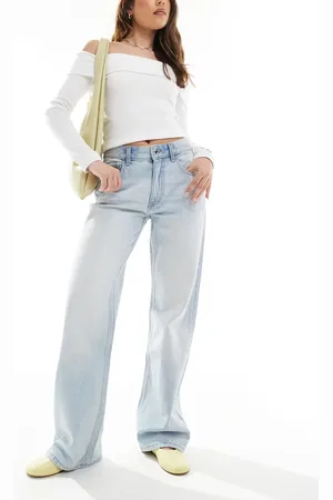 Bershka High waisted 90s wide leg jeans in super light wash