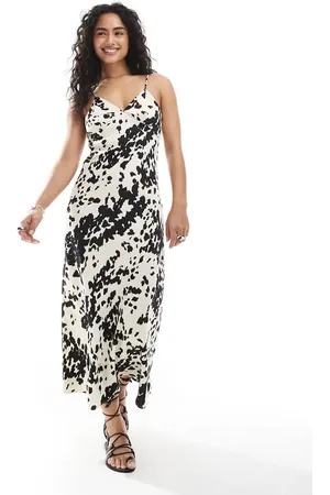 JJXX Satin maxi dress with cow print in multi