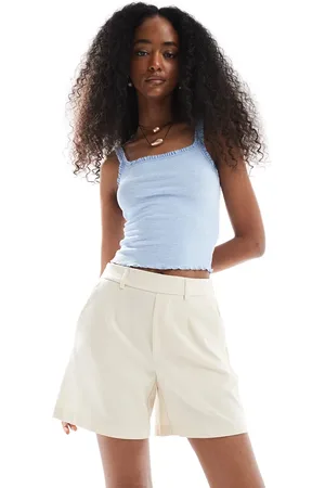 Object Tailored elasticated back shorts in cream-White