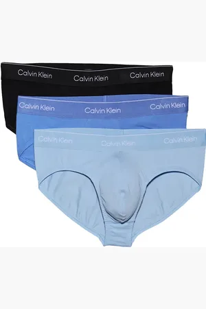 Calvin Klein Icon Cotton Stretch 3 pack hip briefs in black/blue