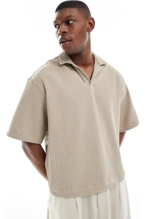 ASOS Oversized overhead boxy plisse shirt in -Neutral
