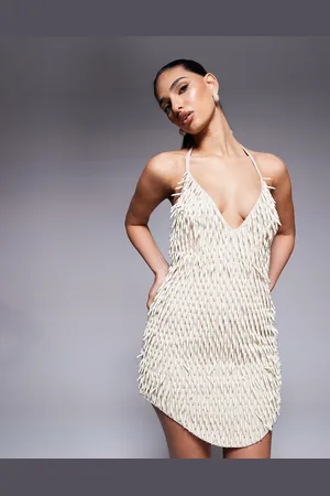 ASOS Structured mini dress with 3D beading in -White
