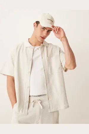 Calvin Klein Chunky waffle overshirt in off white-Neutral