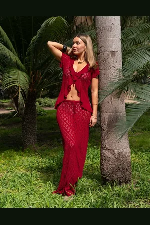 Daisy Street X Molly McFarlane crochet maxi skirt in red (part of a set)