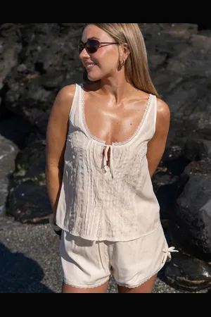 Daisy Street X Molly McFarlane boho flowy lace cami top in (part of a set)-Neutral