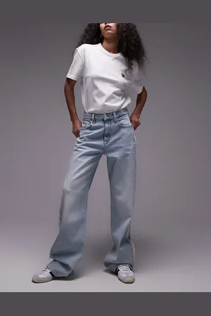 Tommy Hilfiger Mia mid rise relaxed straight jeans with frayed seams in ultra light wash-Blue